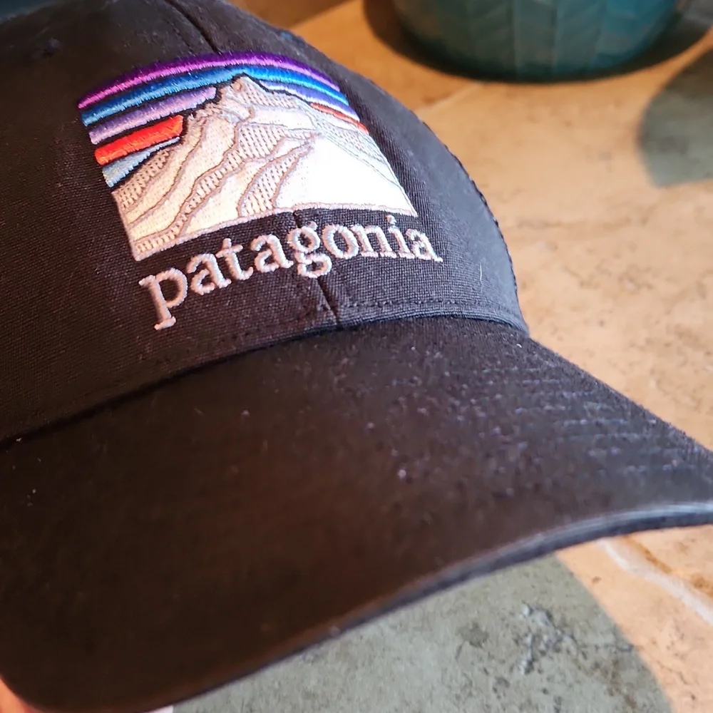 Patagonia Black Cap with Colorful Mountain Design Unisex